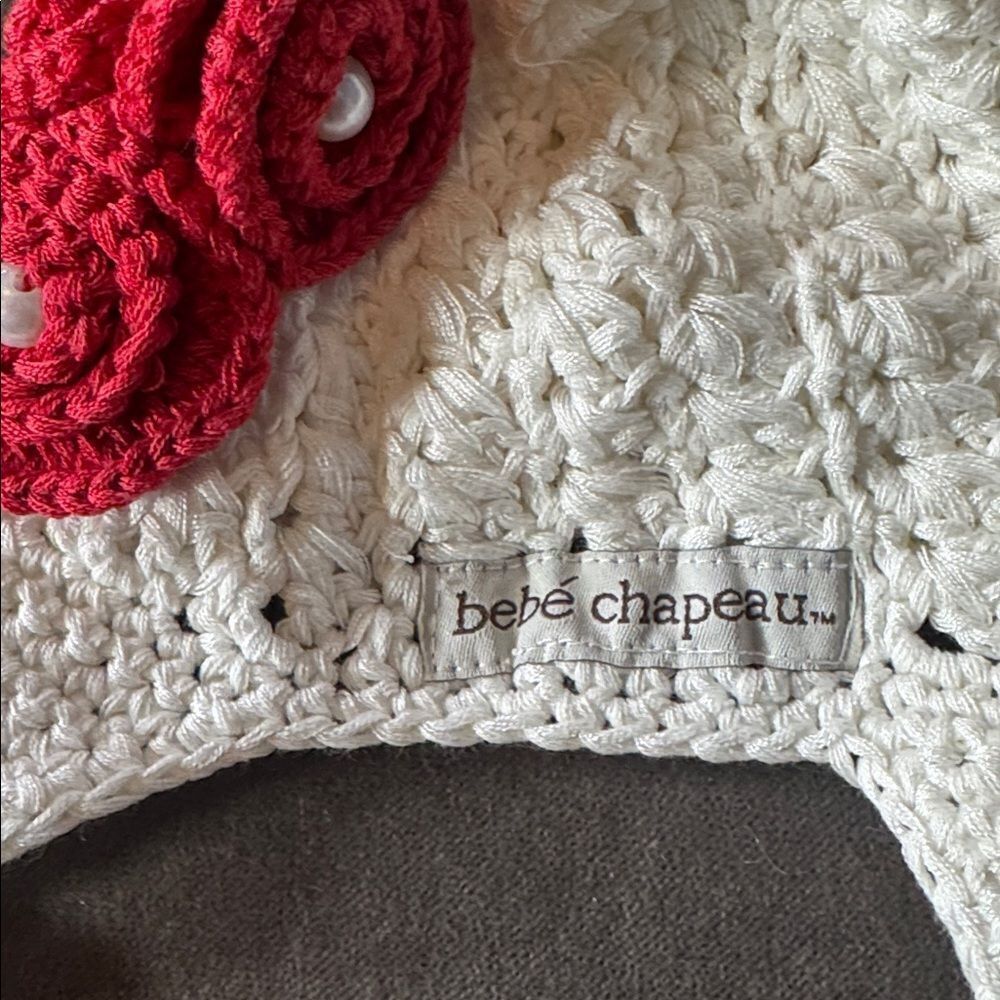 Bebe Chapeau Girls White Hat with Roses Side Braids 100% Cotton 6-12 months NEW - Picture 6 of 9